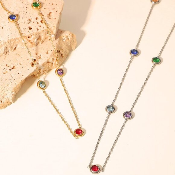 Dainty Gold Necklace for Women, Gold Plated Cubic Zirconia Drop Satellite Chain - Picture 6 of 7